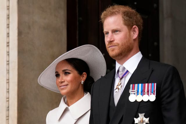 <p>Harry and Meghan during the Queen’s Platinum Jubilee celebrations</p>