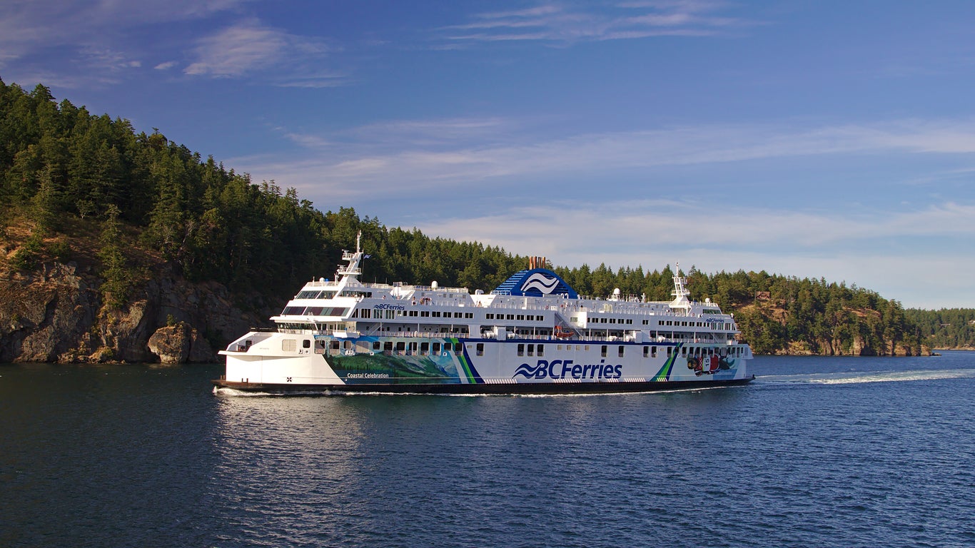 A British Columbia ferry sailing past the Gulf Islands, Canada