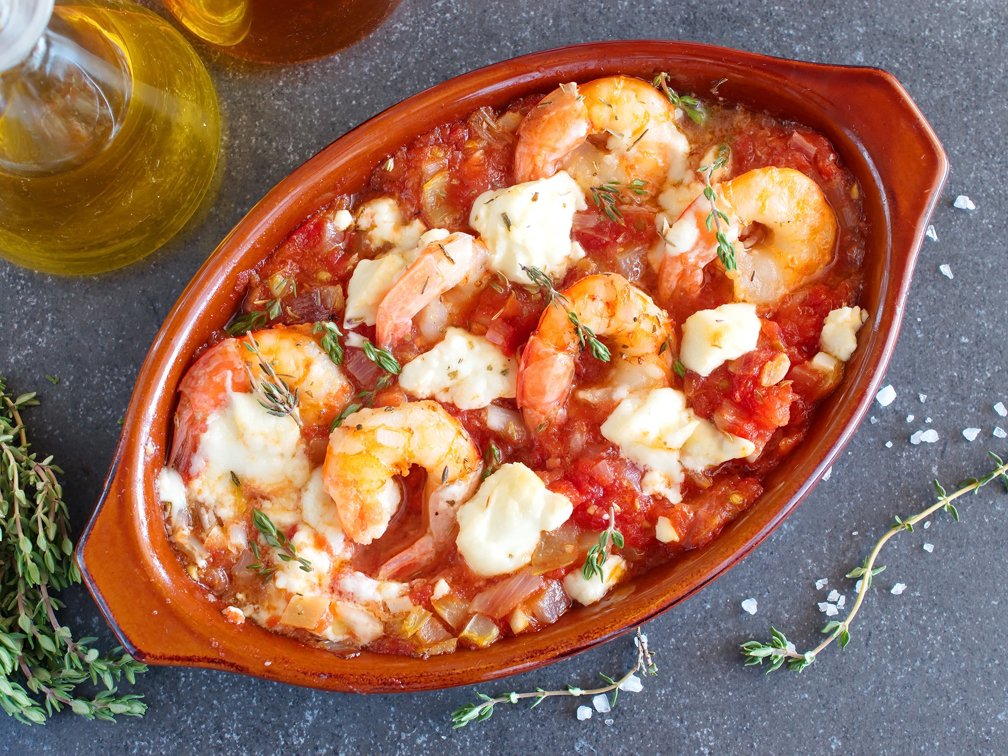 This traditional Greek recipe disregards the notion that seafood and cheese don’t mix