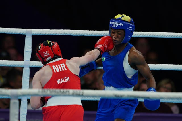 Northern Ireland’s Michaela Walsh and Nigeria’s Elizabeth Oshoba in action (Peter Byrne/PA)