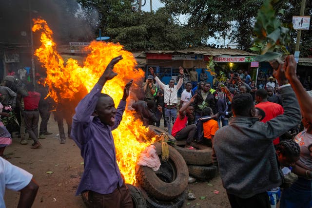 <p>Supporters of presidential election loser Raila Odinga burn tyres in Nairobi after Monday’s result</p>