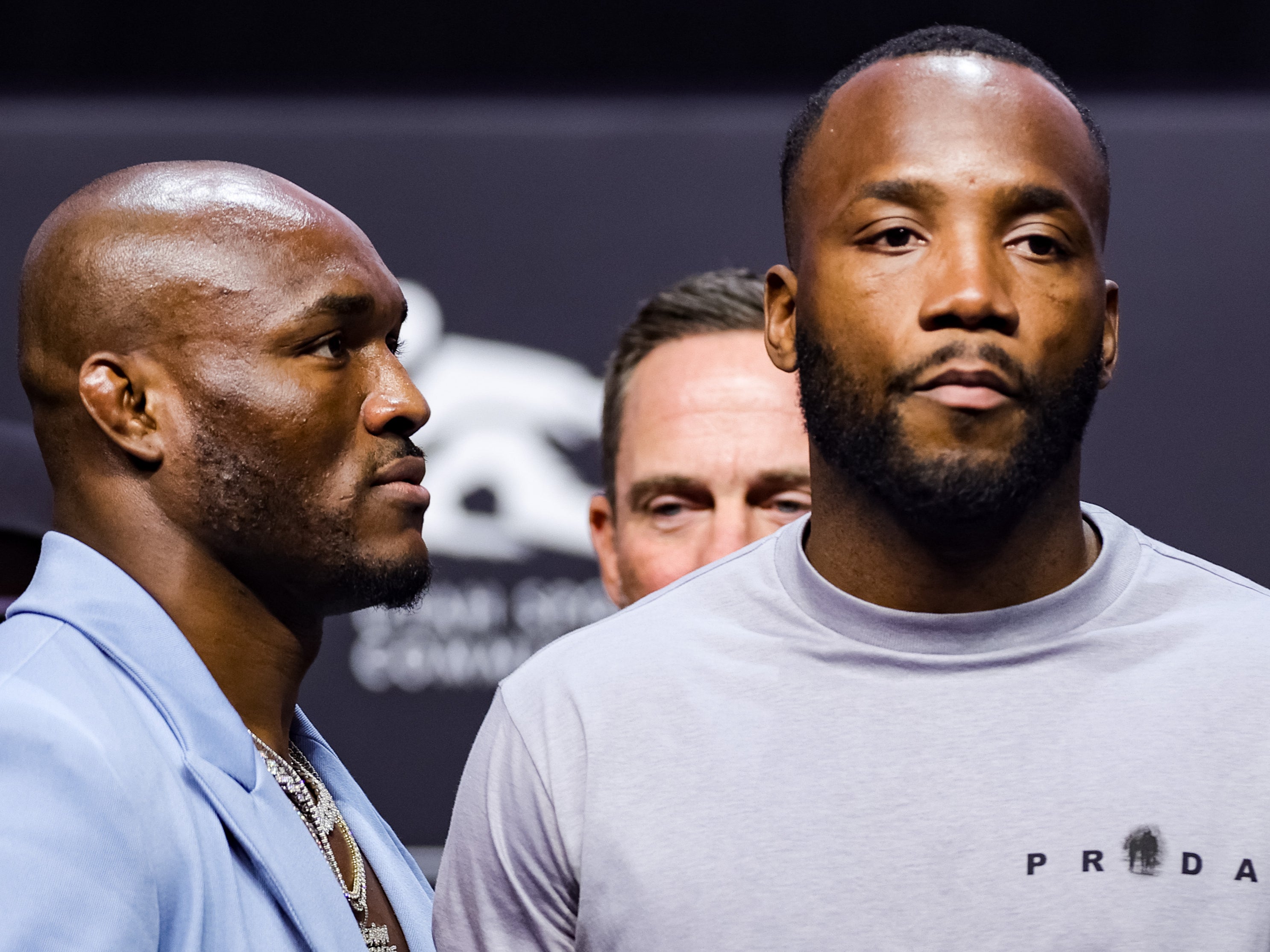 Leon Edwards (right) and Kamaru Usman ahead of their 2022 clash