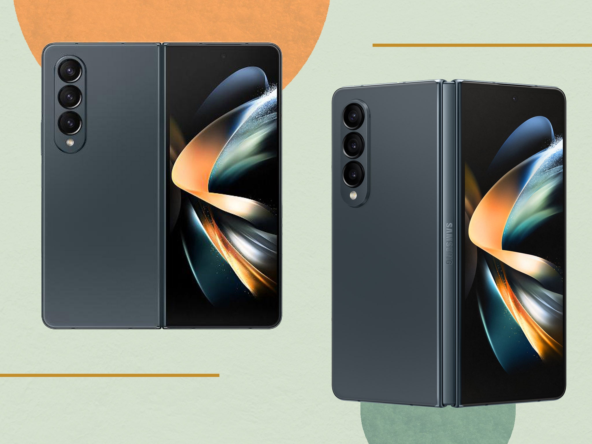 The folding phone is available in grey-green, phantom black and beige