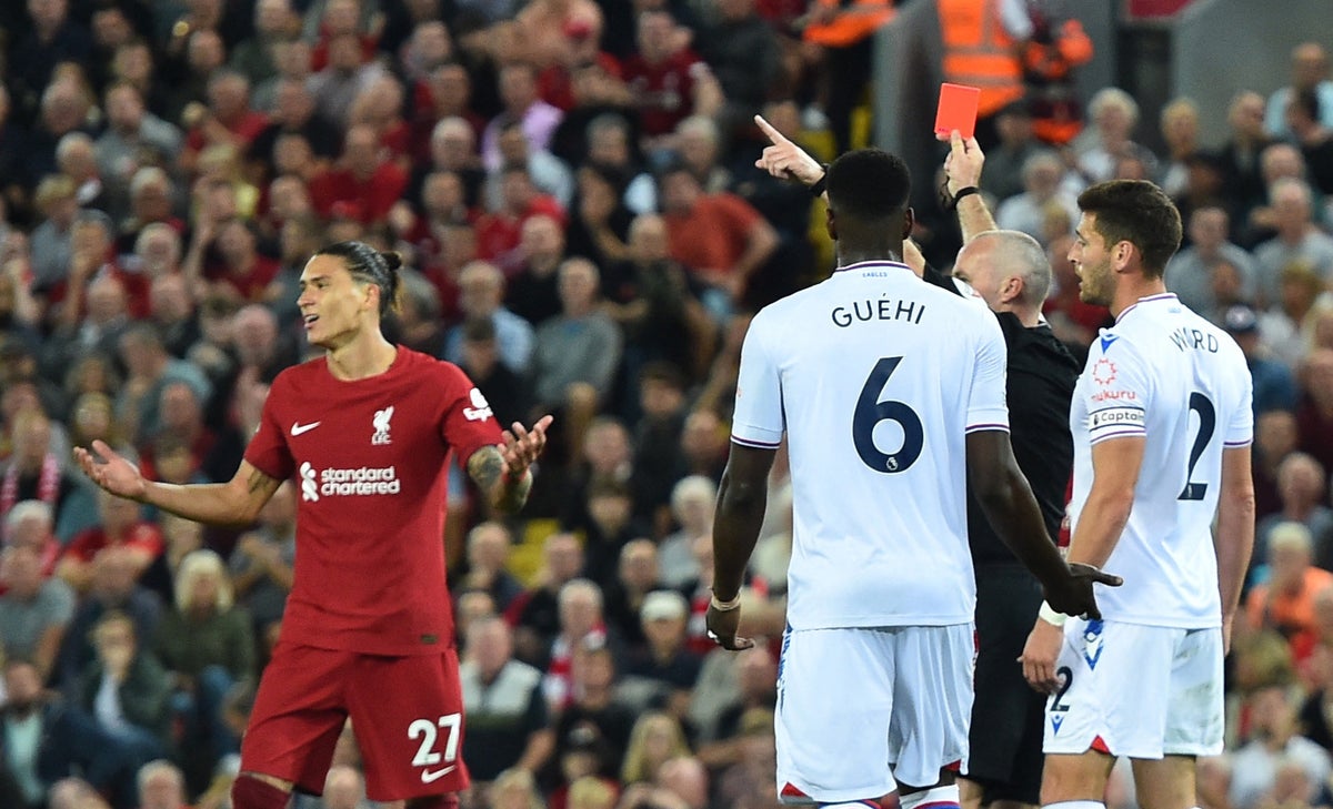 Darwin Nunez sent-off as Liverpool are held at home by Crystal Palace