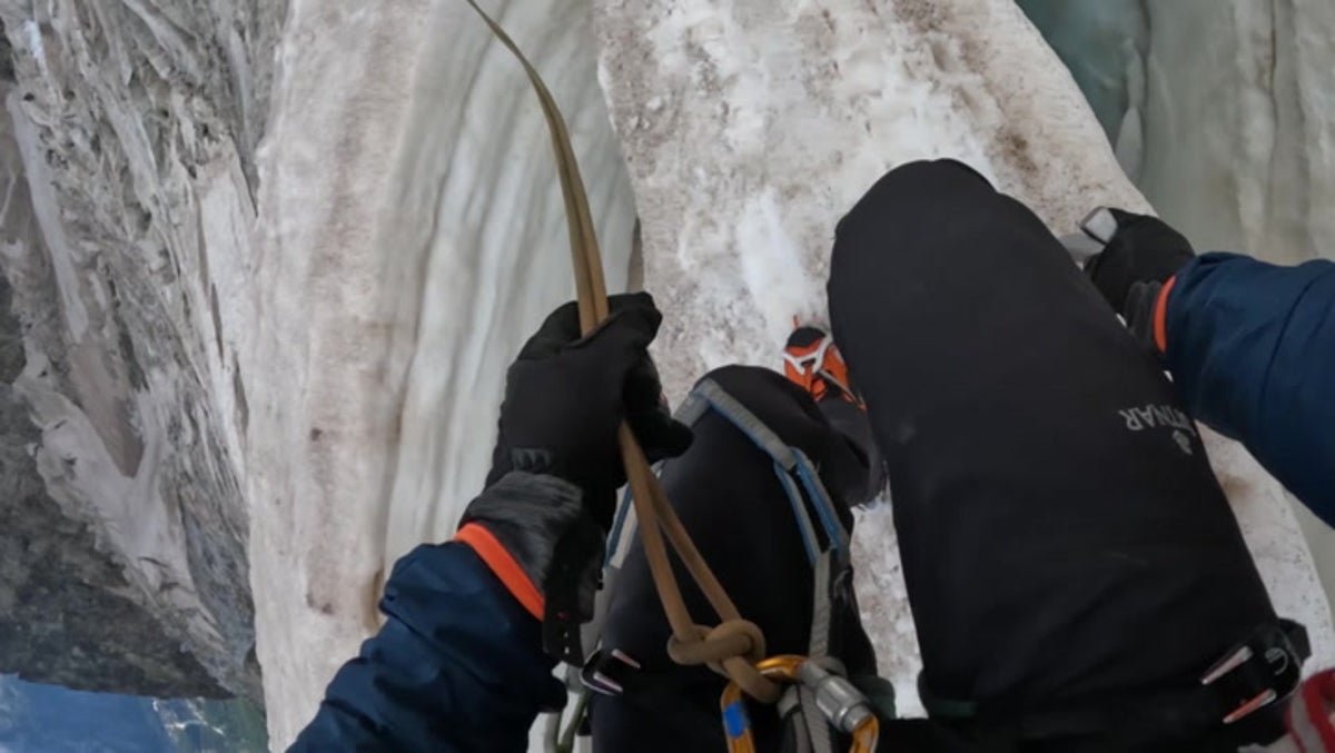 Watch terrifying moment climber crosses narrow snow bridge over 3,000-metre crevasse