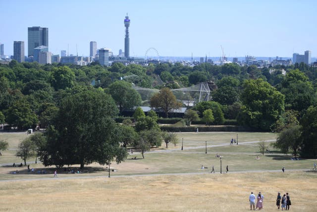 <p>Parched ground on London’s Primrose Hill</p>