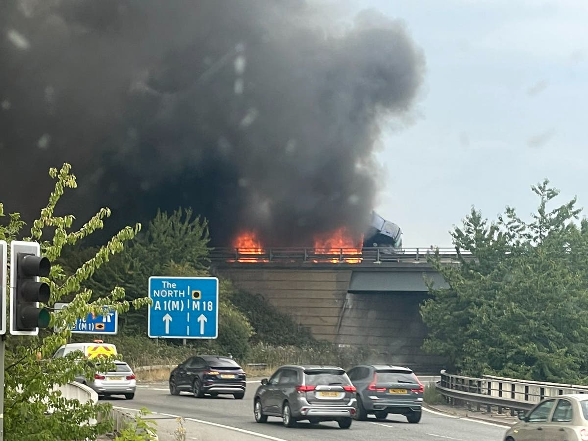 M18 crash: Driver killed after lorry catches fire on motorway