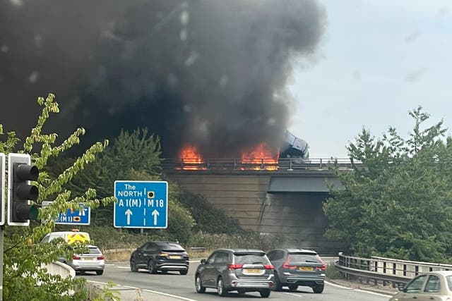 <p>A lorry caught fire along the M18 near Doncaster</p>