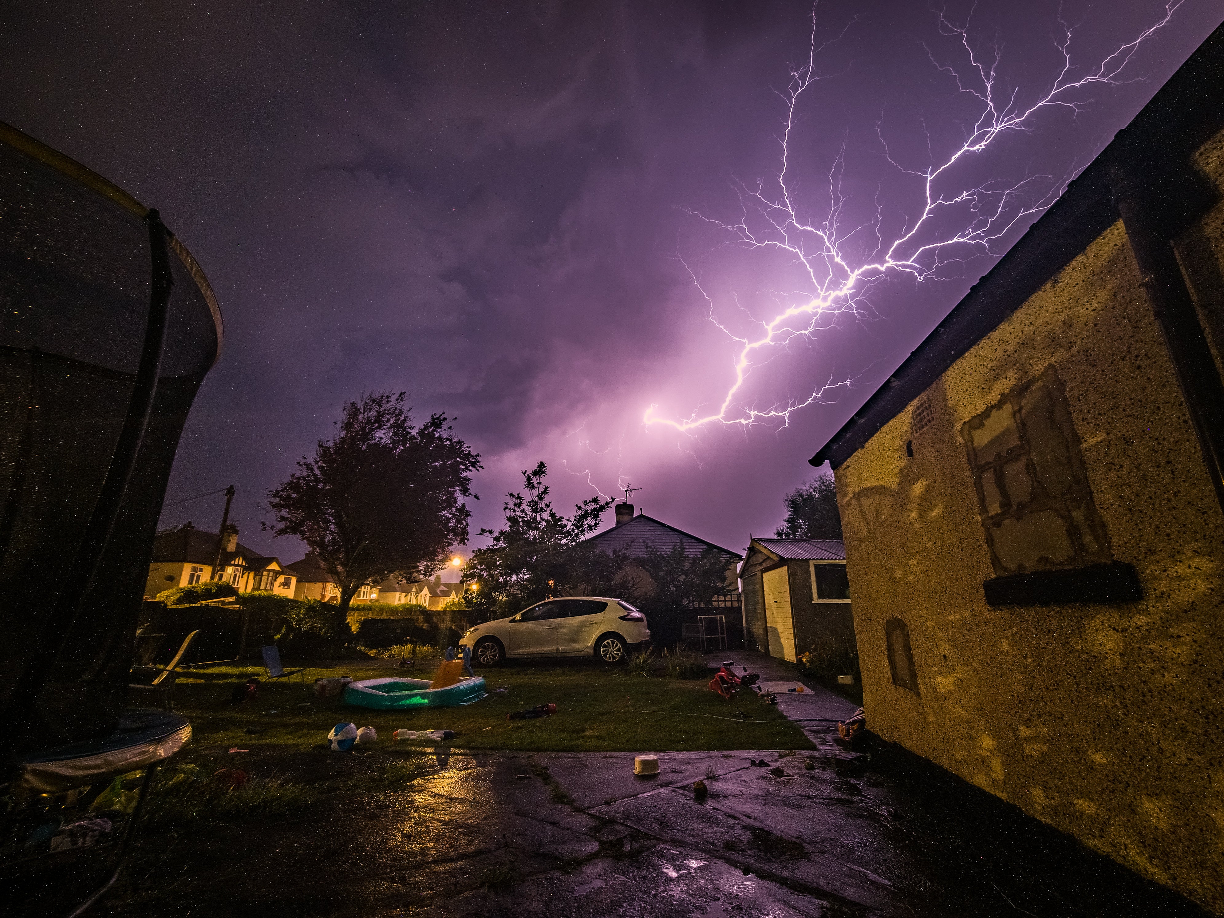 Lightning was seen in Wales on Monday