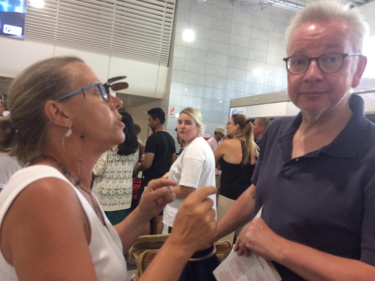 Michael Gove confronted by angry woman delayed for 30 hours at airport