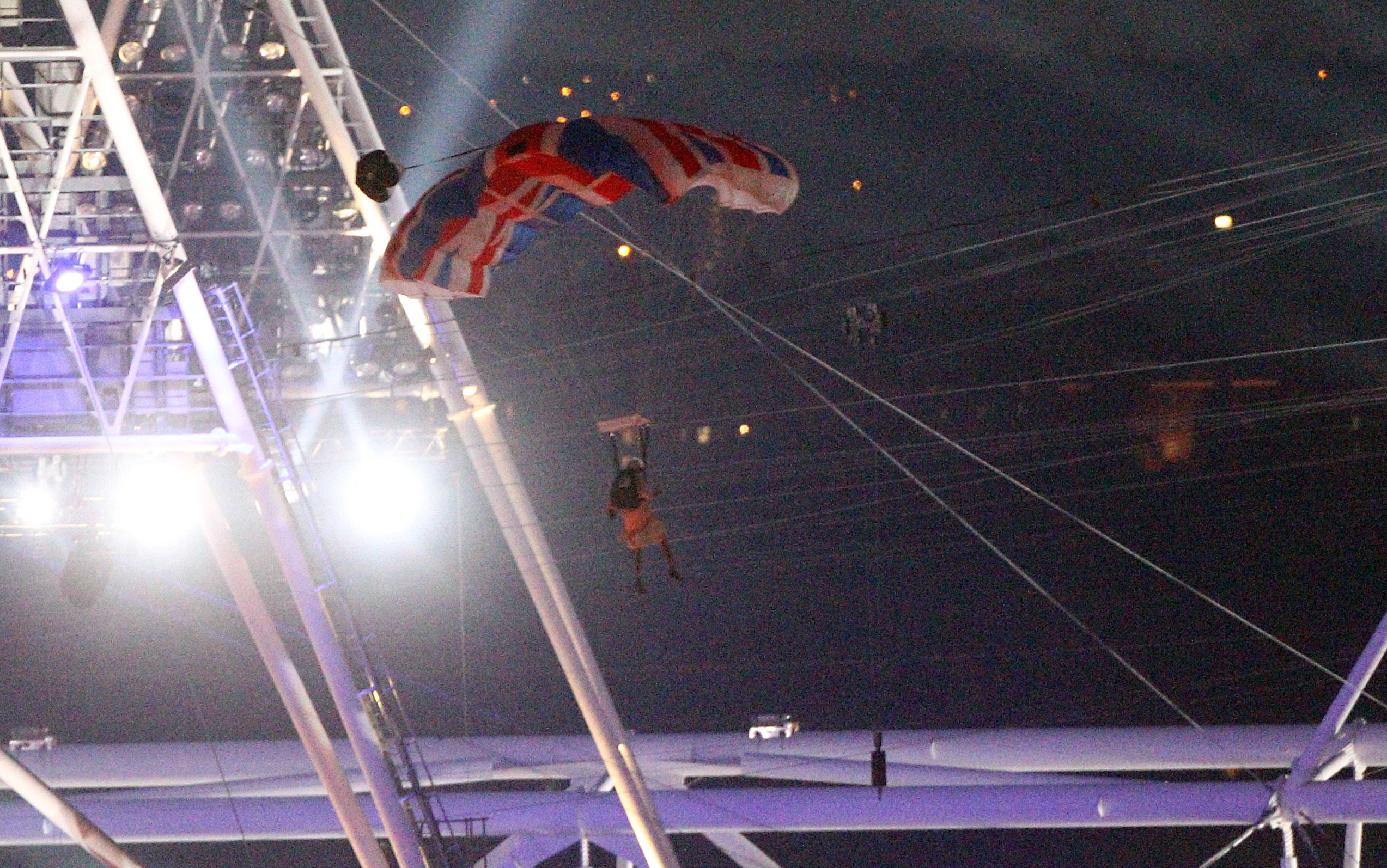 Gary Connery parachuted into the Olympic Stadium dressed as the Queen during the London 2012 opening ceremony (Lewis Whyld/PA)