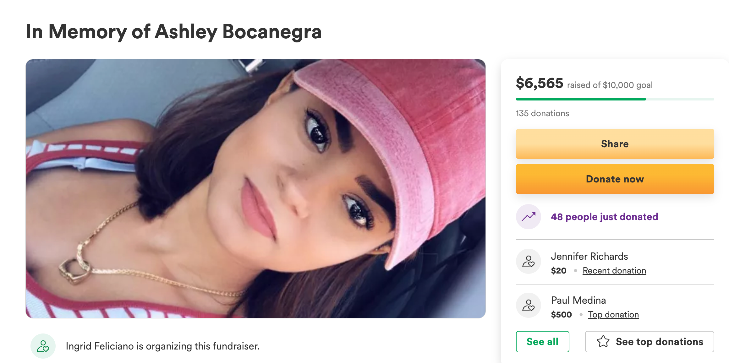 As of Tuesday evening, $6,000 has been raised to bring Ms Bocanegra’s body to New York