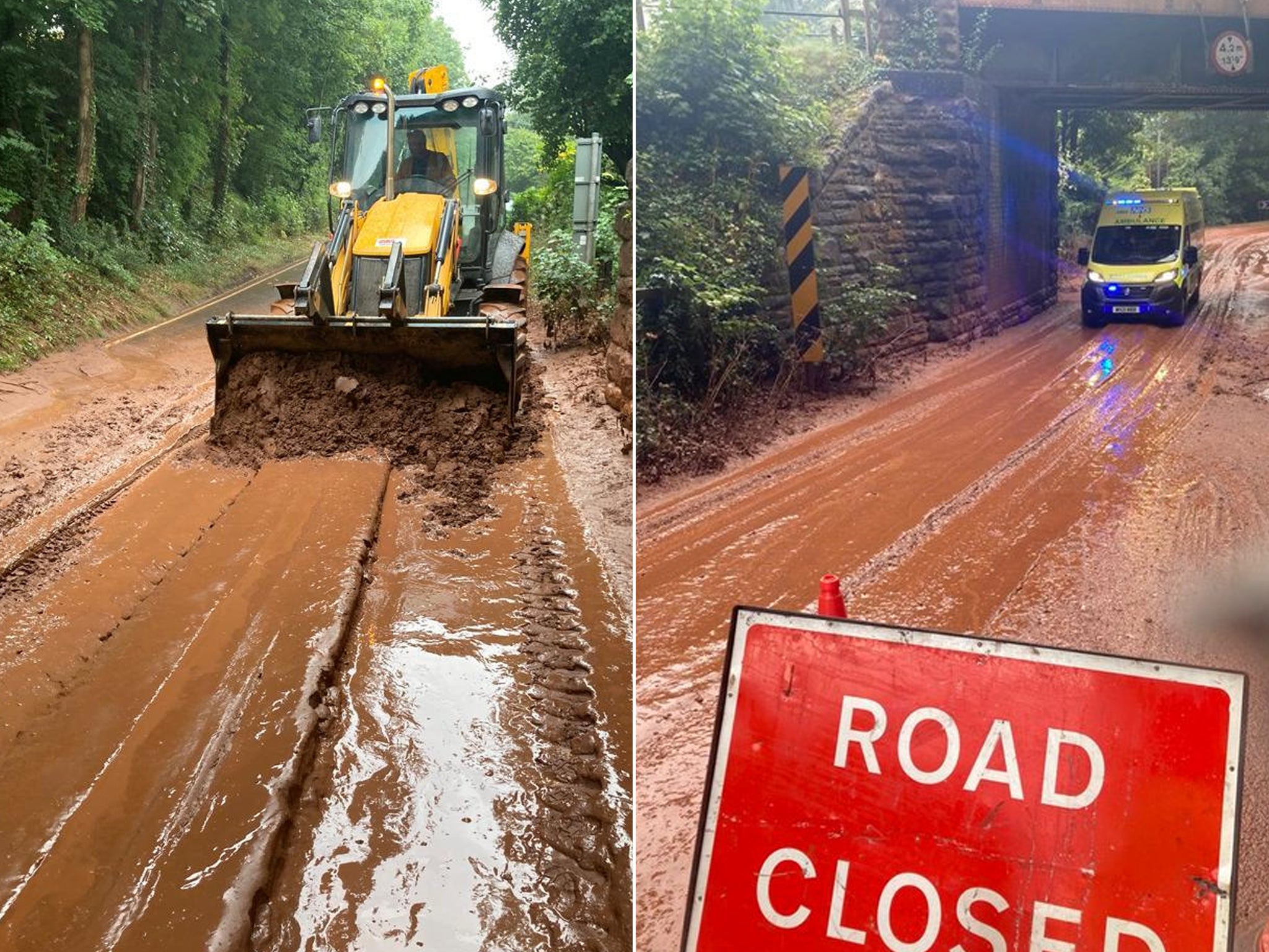 The A358 in Somerset was closed due to a mudslide