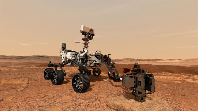 <p>An illustration of the Perserverance rover on Mars. A recent study looked at how human visitors to the planet might be able to grow vegetables</p>