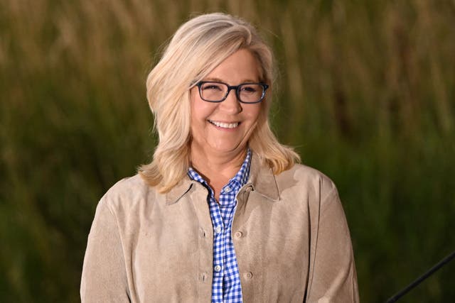 <p>US Representative Liz Cheney (R-WY) arrives to speak at an election night event during the Wyoming primary election at Mead Ranch in Jackson, Wyoming on 16 August 2022</p>