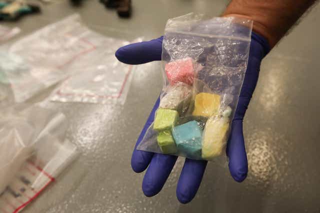 <p>Authorities have warned of multicolour 'rainbow' fentanyl that 'can look like sidewalk chalk'</p>