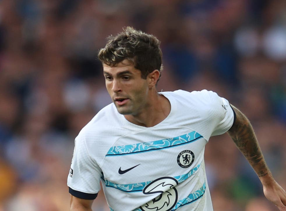 <p>Christian Pulisic of Chelsea in action against Everton</p>