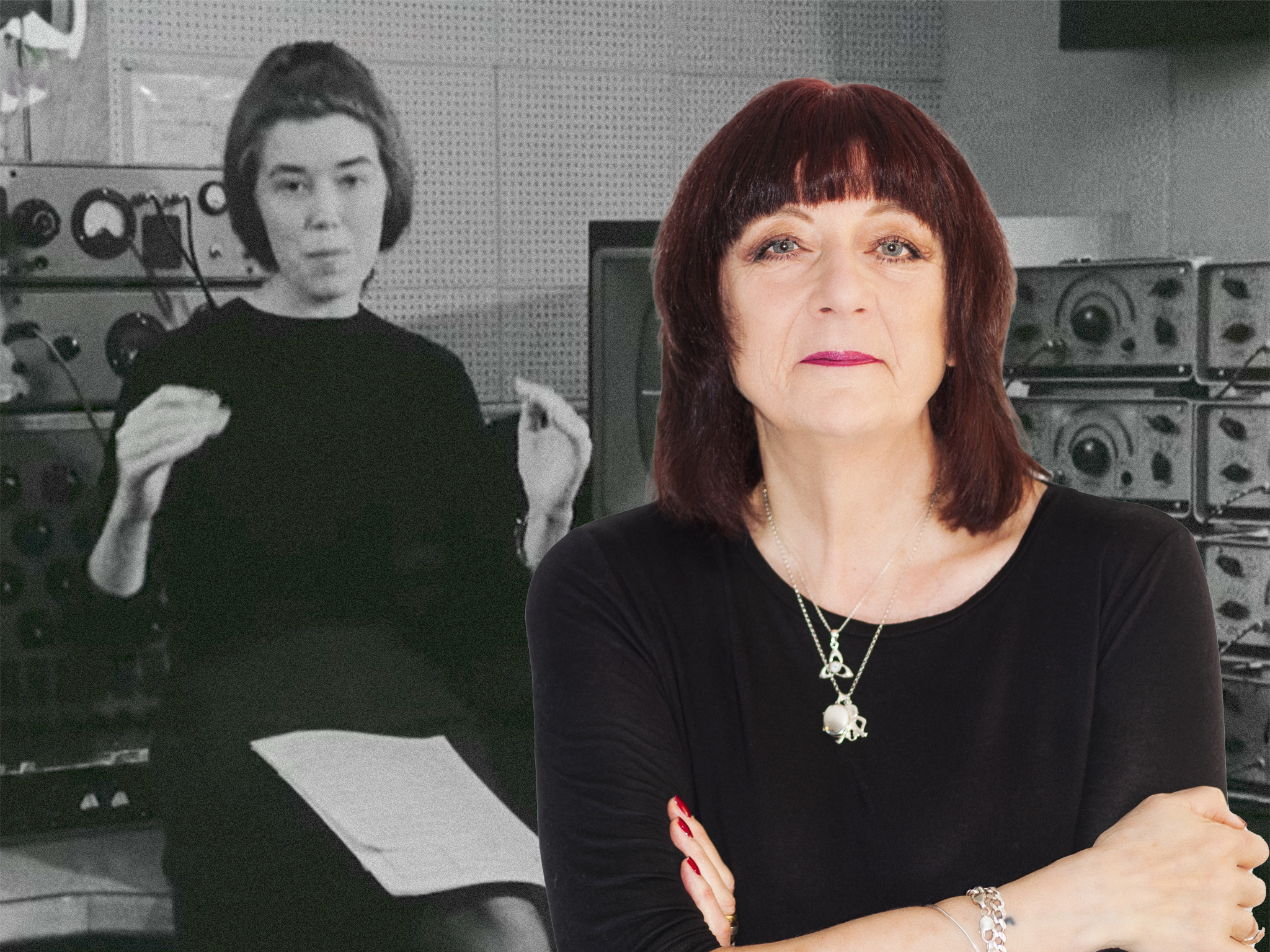 Uncompromising visionaries: Delia Derbyshire in 1965, and Cosey Fanni Tutti today