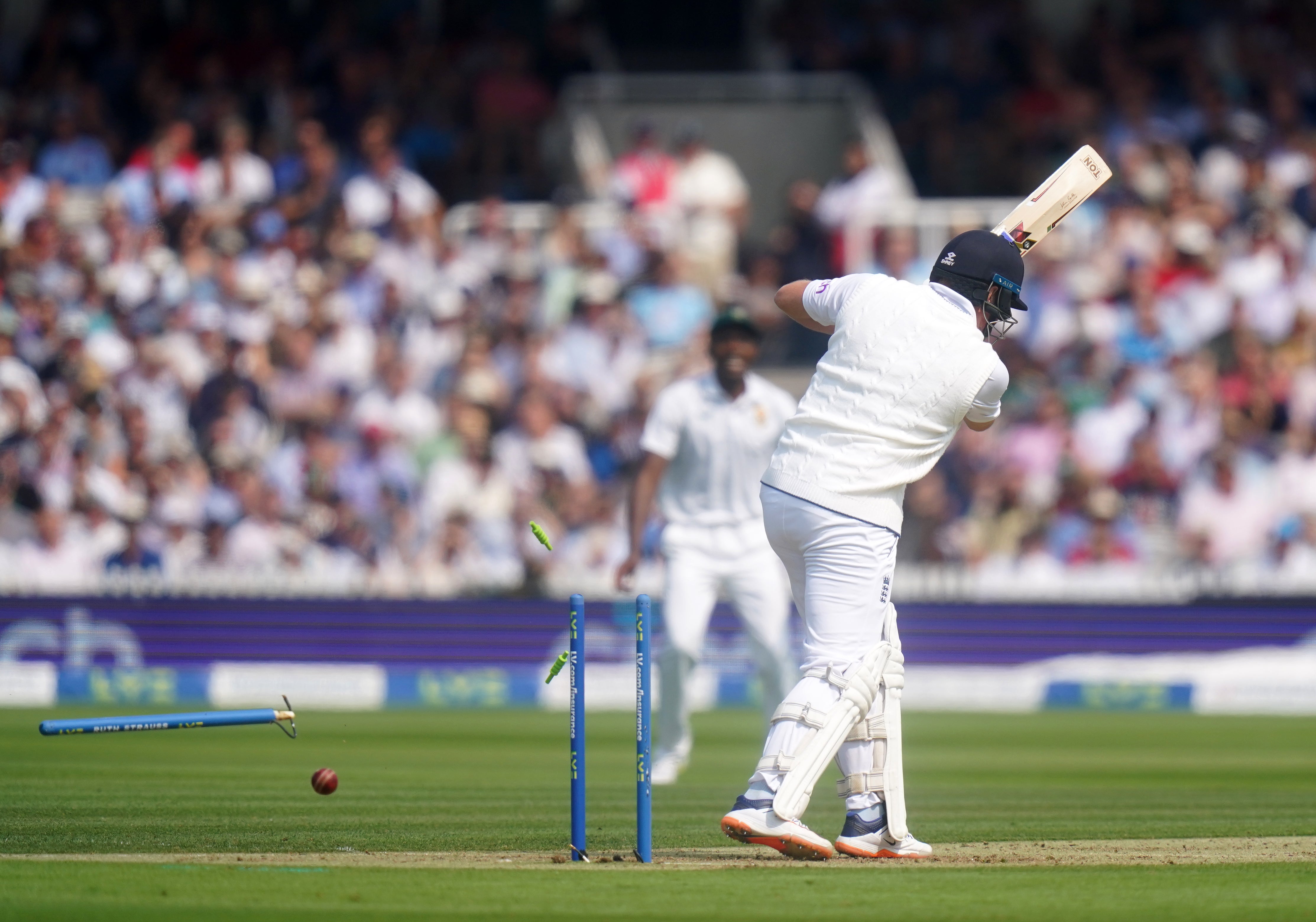 England’s Jonny Bairstow was bowled for a duck by South Africa’s Anrich Nortje (Adam Davy/PA)