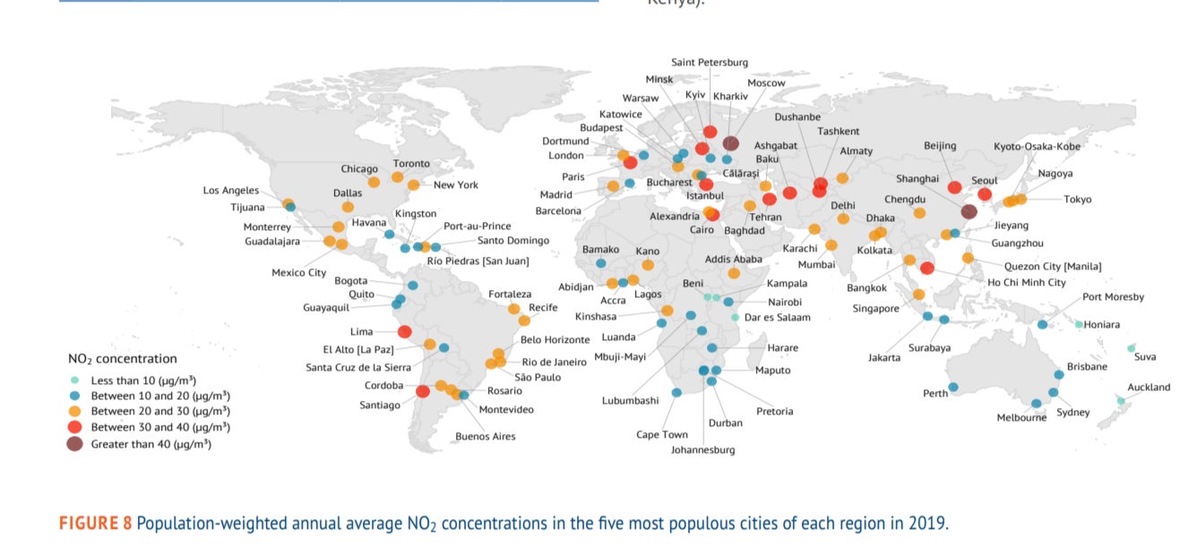 Global hotspots of nitrogen dioxide pollution