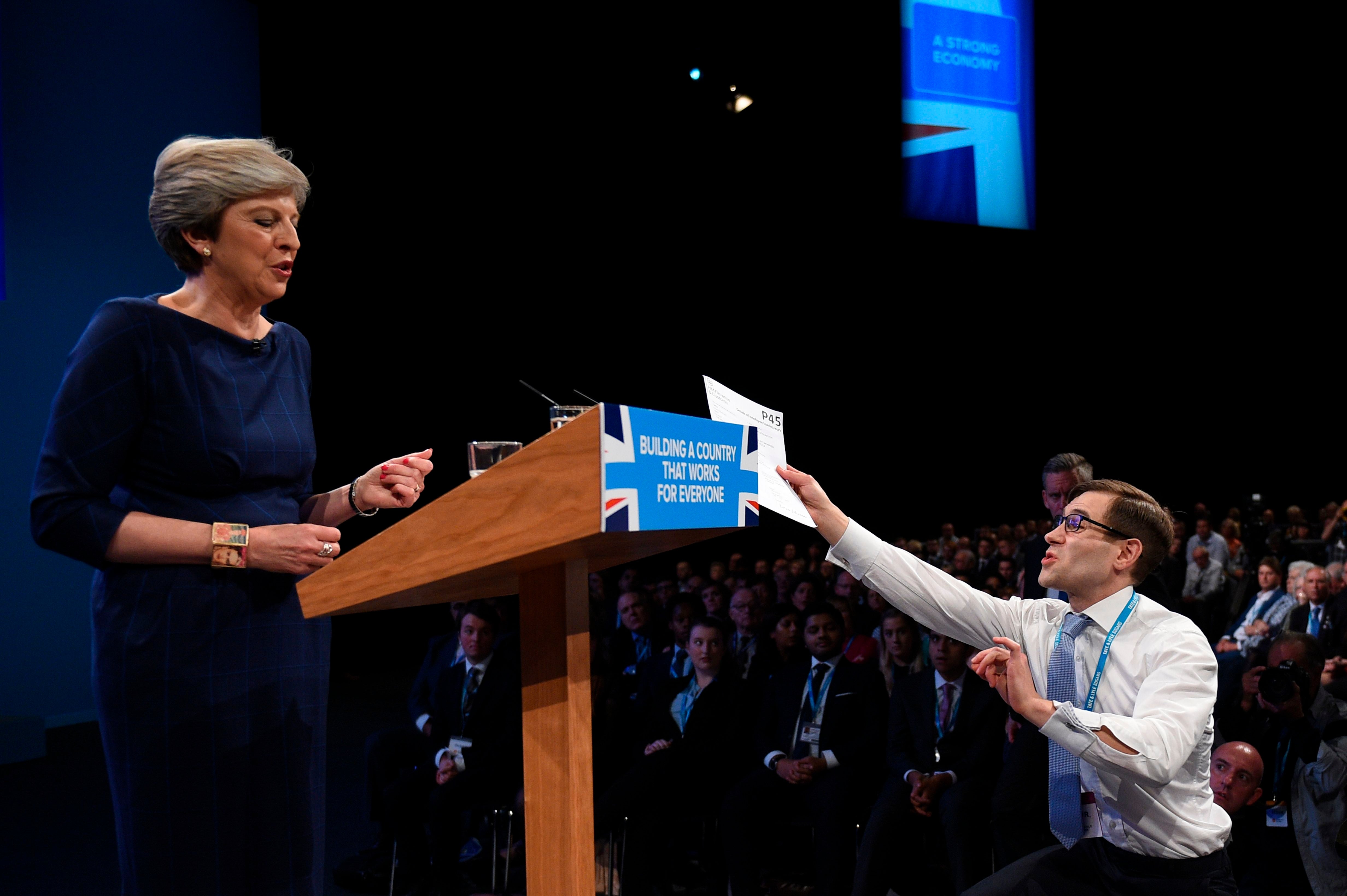 Handing Theresa May a P45 at the 2017 Conservative Party conference