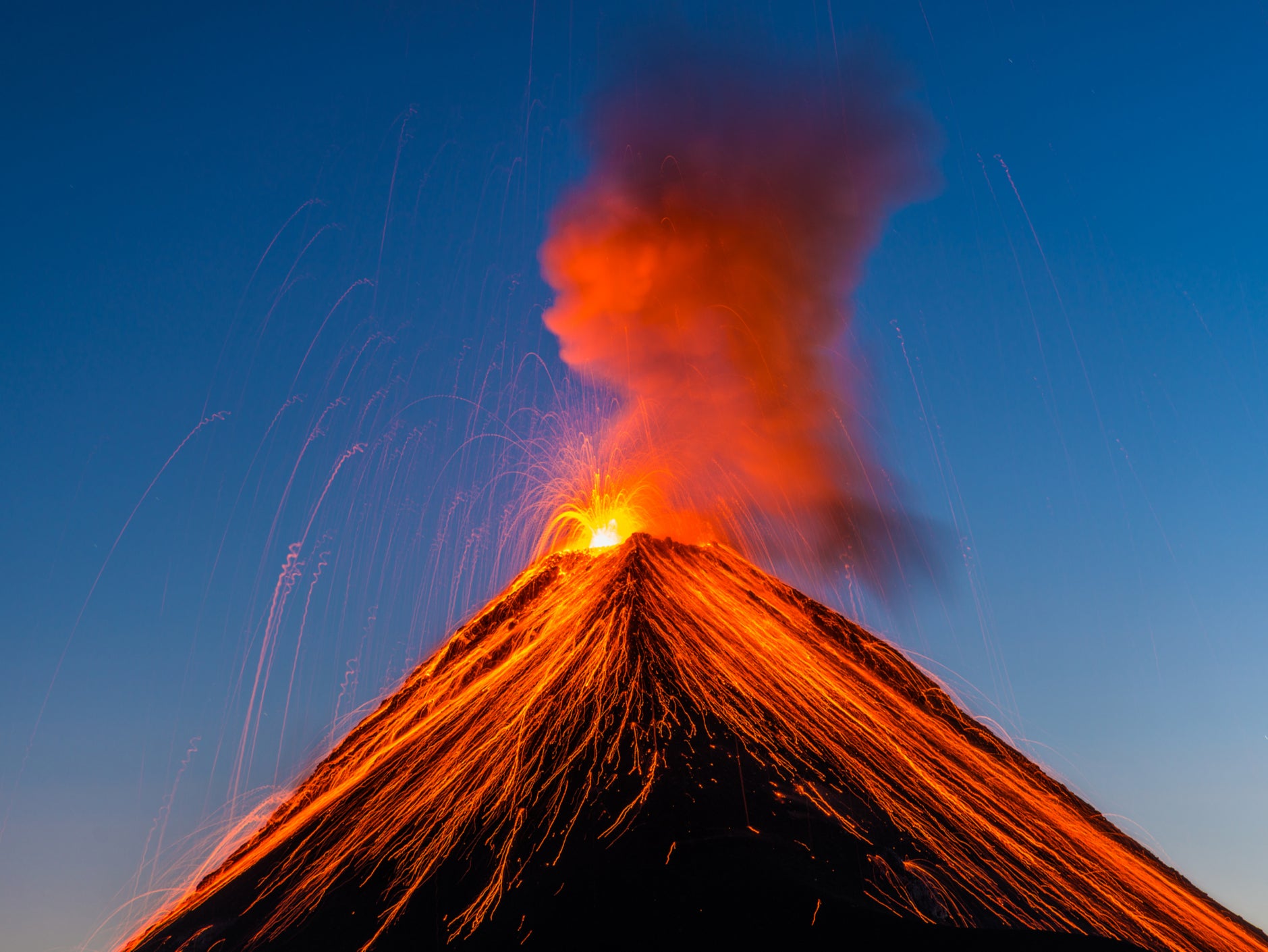 The Fuego volcano in Guatemala erupting in 2016. The impact of huge volcanic eruptions is underestimated, scientists have warned