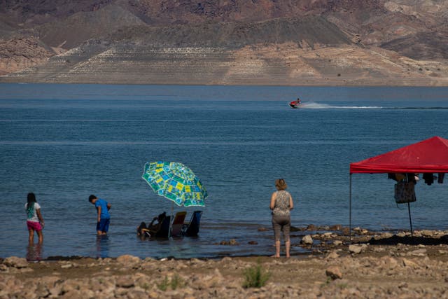 <p>People at Swim Beach on Lake Mead in Nevada this month. Another set of human remains has just been found in the area</p>