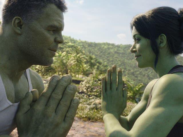 <p>Mark Ruffalo and Tatiana Maslany in ‘She Hulk'</p>