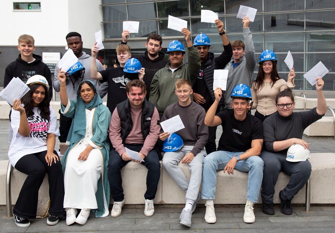 Walsall College students celebrate their T-level results (Walsall College/PA)