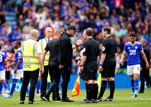 Southampton manager Ralph Hasenhuttl confronted referee Jon Moss following last season’s loss at Leicester (Mike Egerton/PA)