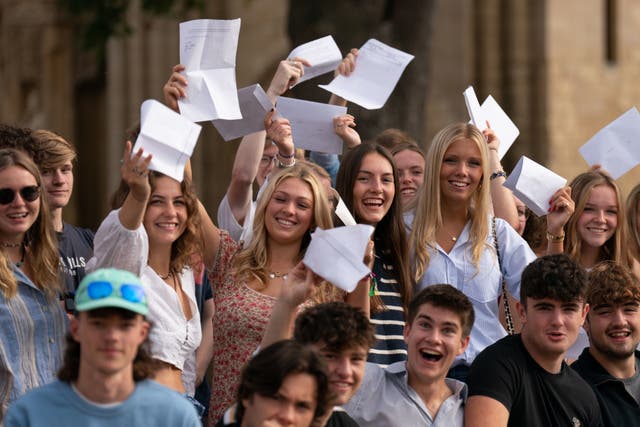 <p>Pupils celebrate with their A-level results at Norwich School, Norwich</p>