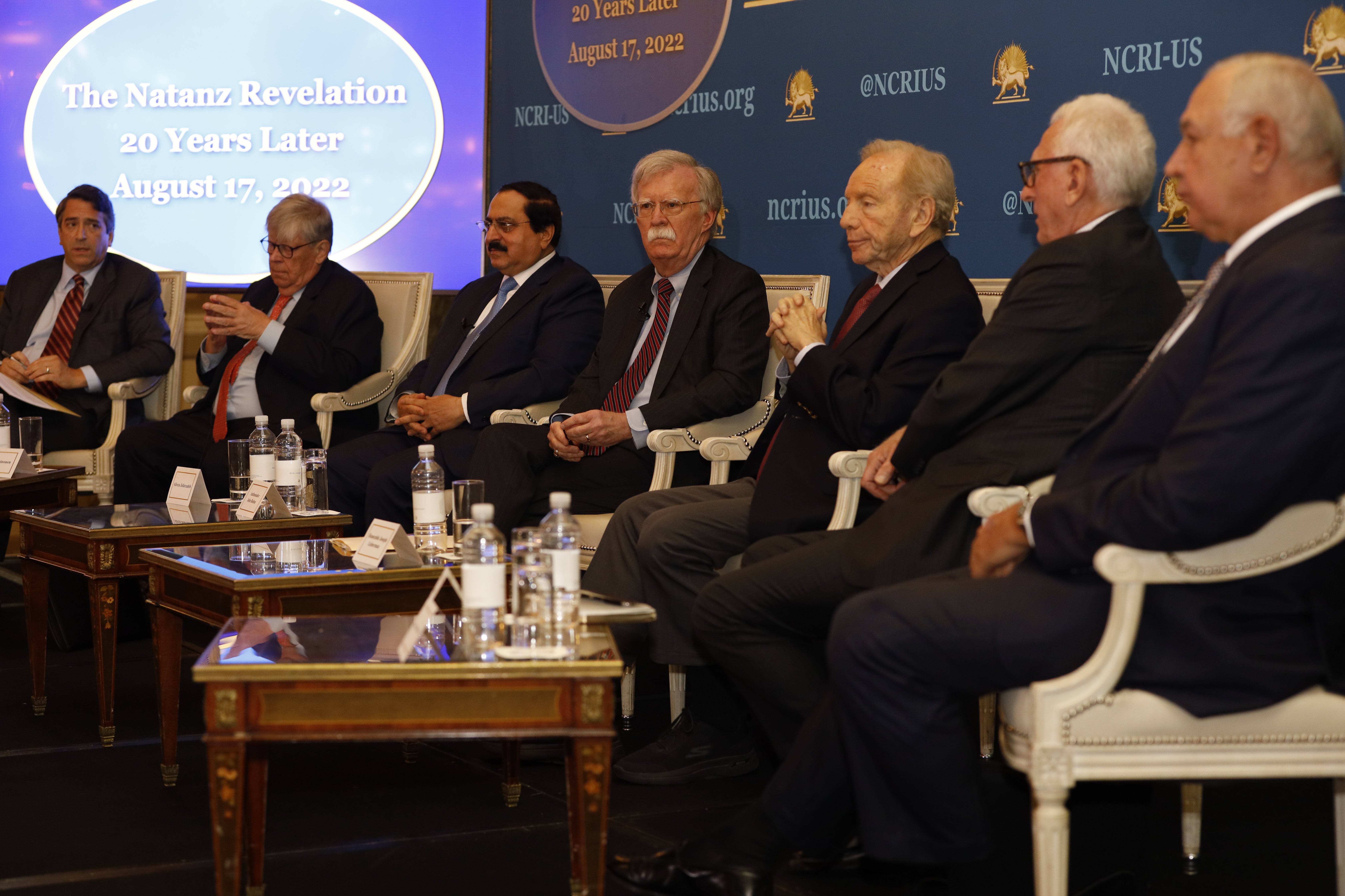 <p>John Bolton, Joe Lieberman, Robert Joseph and Gen Chuck Wald (ret) at the NCRI’s 18 Aug event</p>