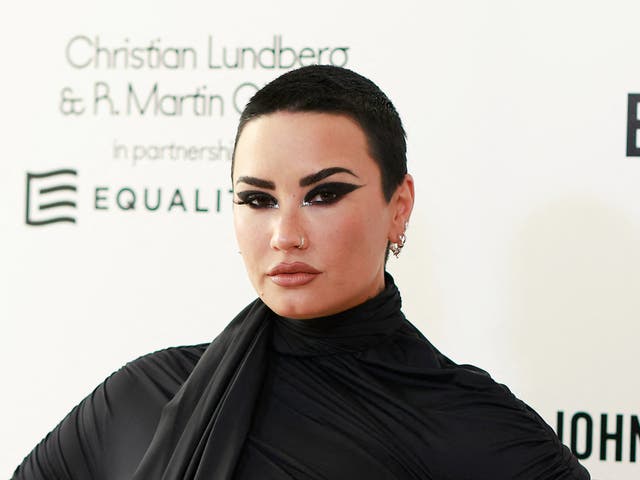 <p>US singer Demi Lovato attends the 30th annual Elton John AIDS Foundation 94th Oscars Viewing Party in Los Angeles, California on March 27, 2022. (Photo by Michael Tran / AFP) (Photo by MICHAEL TRAN/AFP via Getty Images)</p>