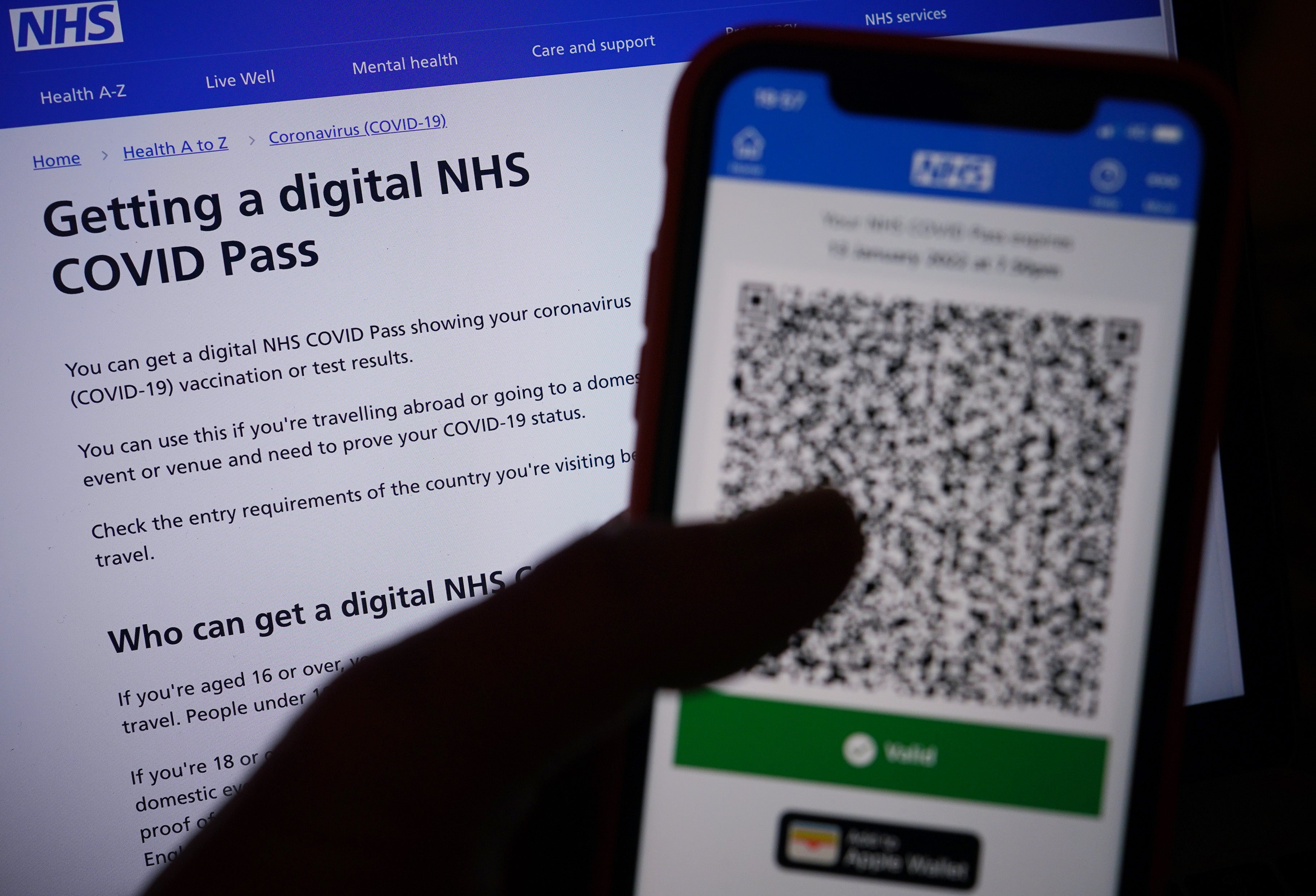The NHS Covid Pass, a digital record of individuals’ vaccine records, has become inaccessible – leaving British travellers struggling to board flights (PA)
