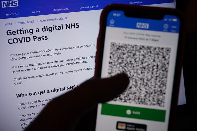 The NHS Covid Pass, a digital record of individuals’ vaccine records, has become inaccessible – leaving British travellers struggling to board flights (PA)
