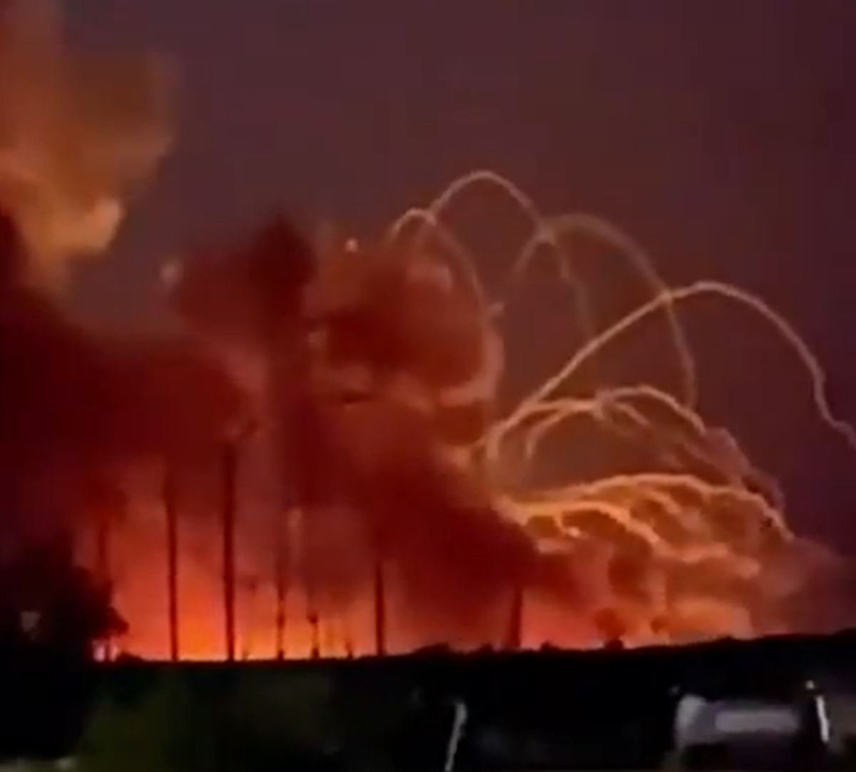 Russians flee huge fire at arms storage depot near Ukraine border