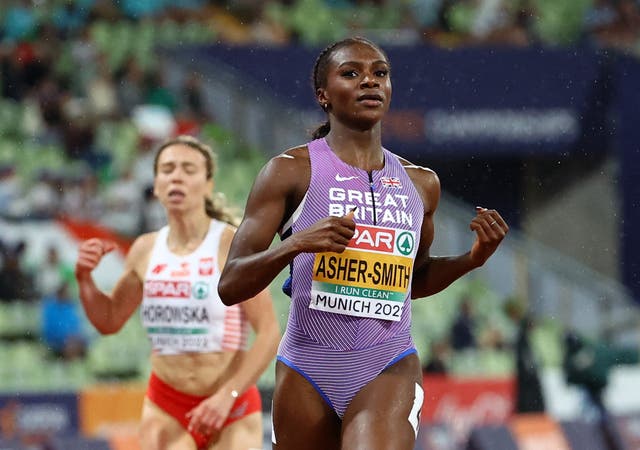 <p>Asher-Smith revealed ‘girls’ stuff’ had caused calf cramps which forced her to pull up during the 100m final in Munich</p>