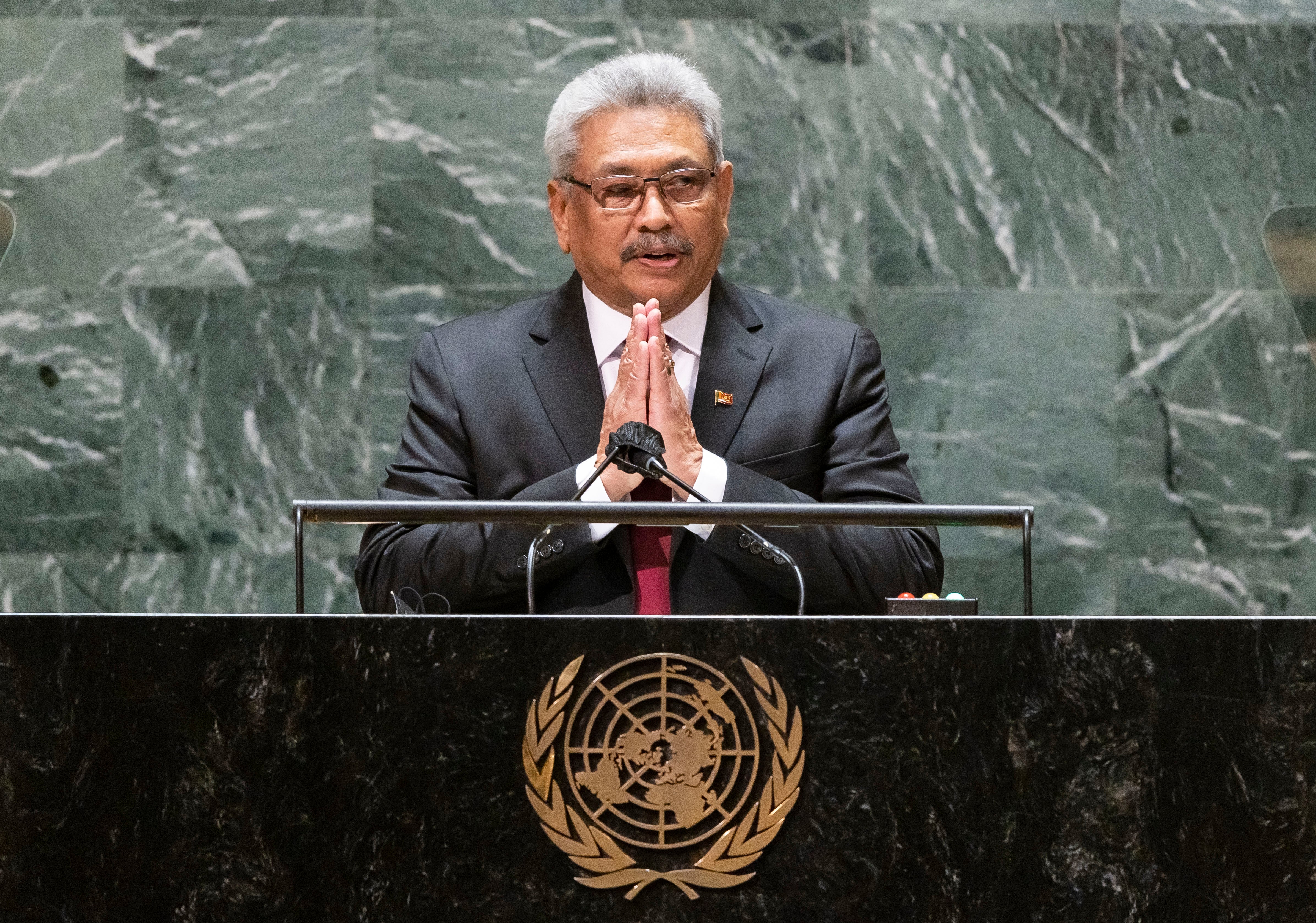 <p>File: Gotabaya Rajapaksa addresses the United Nations General Assembly in New York City</p>
