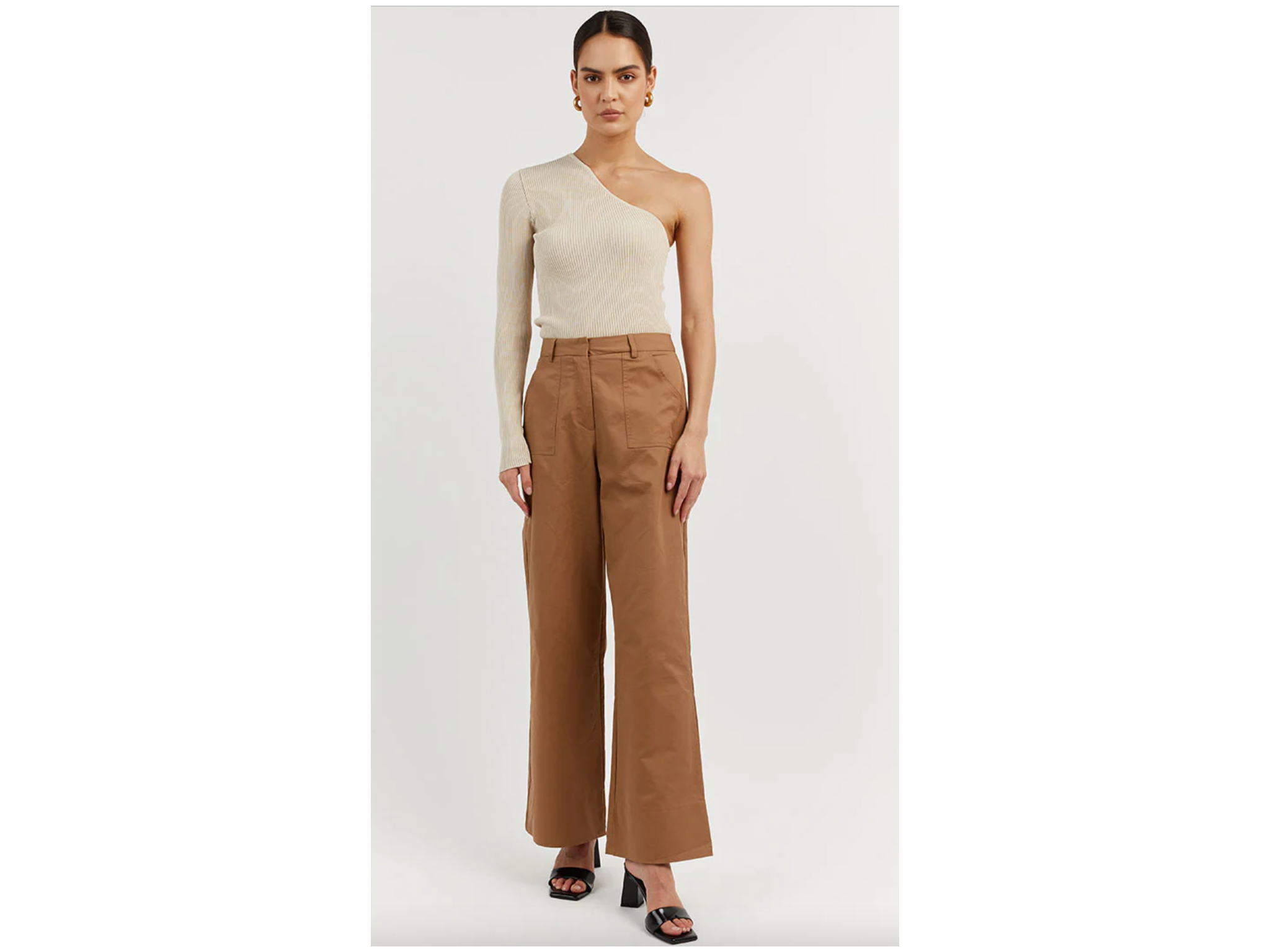 Rochelle Humes Beige Crossed Waistband Trousers This Morning