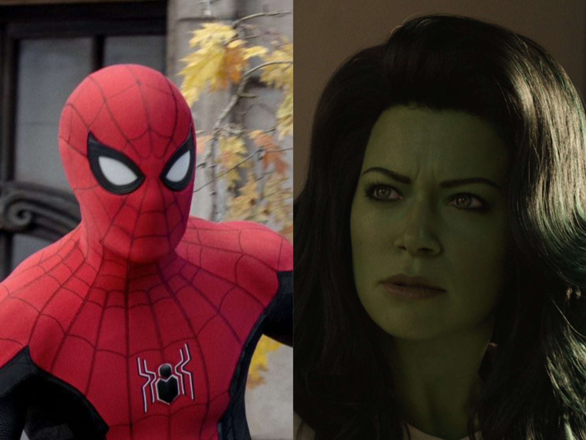 Tom Holland as Spider-Man (left) and Tatiana Maslany as She-Hulk (right)