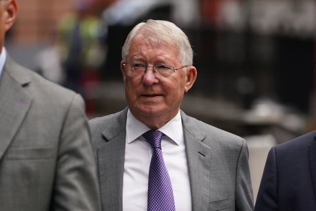 <p>Former Manchester United manager Sir Alex Ferguson arriving at Manchester Crown Court</p>