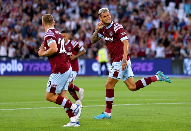 <p>The Italian frontman got his first goal for the Irons on Thursday night</p>