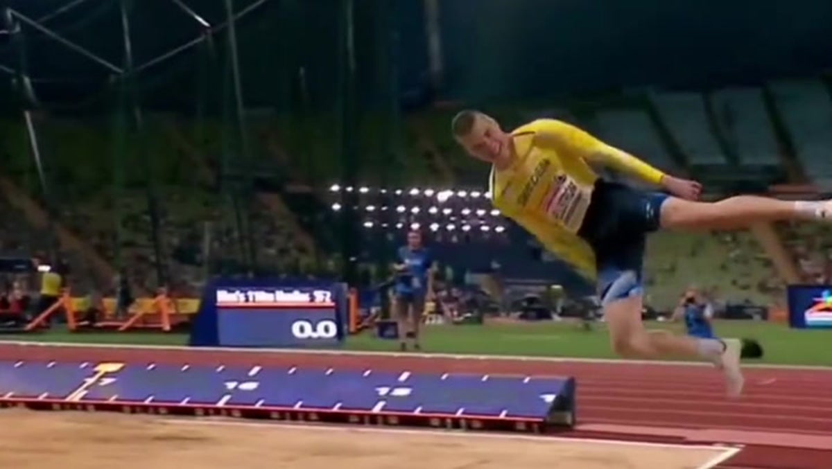 Swedish athlete dubbed ‘the flying salmon’ after hilarious triple jump fail
