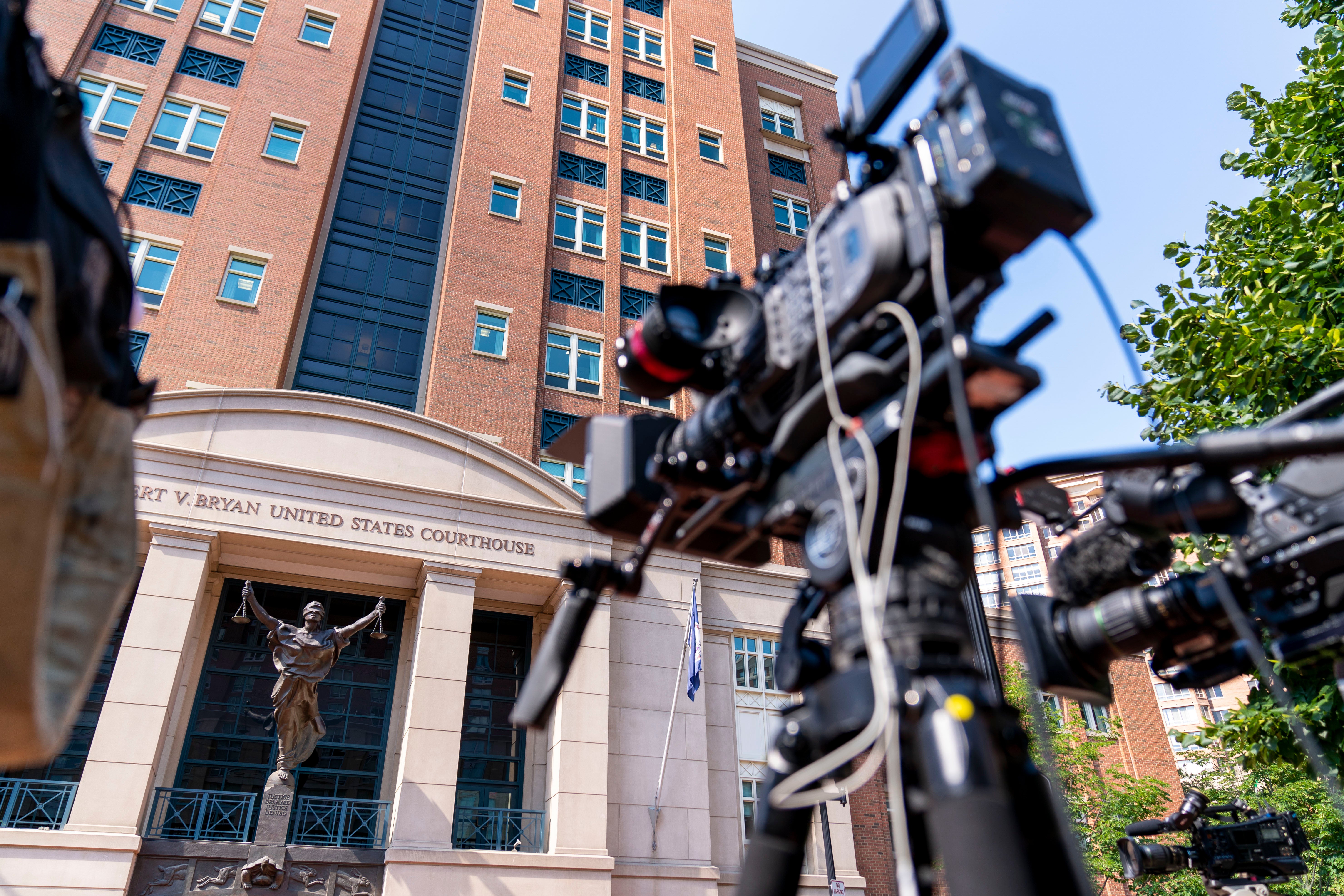 Cameras are set up outside the US District Courthouse before the sentencing of El Shafee Elsheikh (Andrew Harnik/AP)