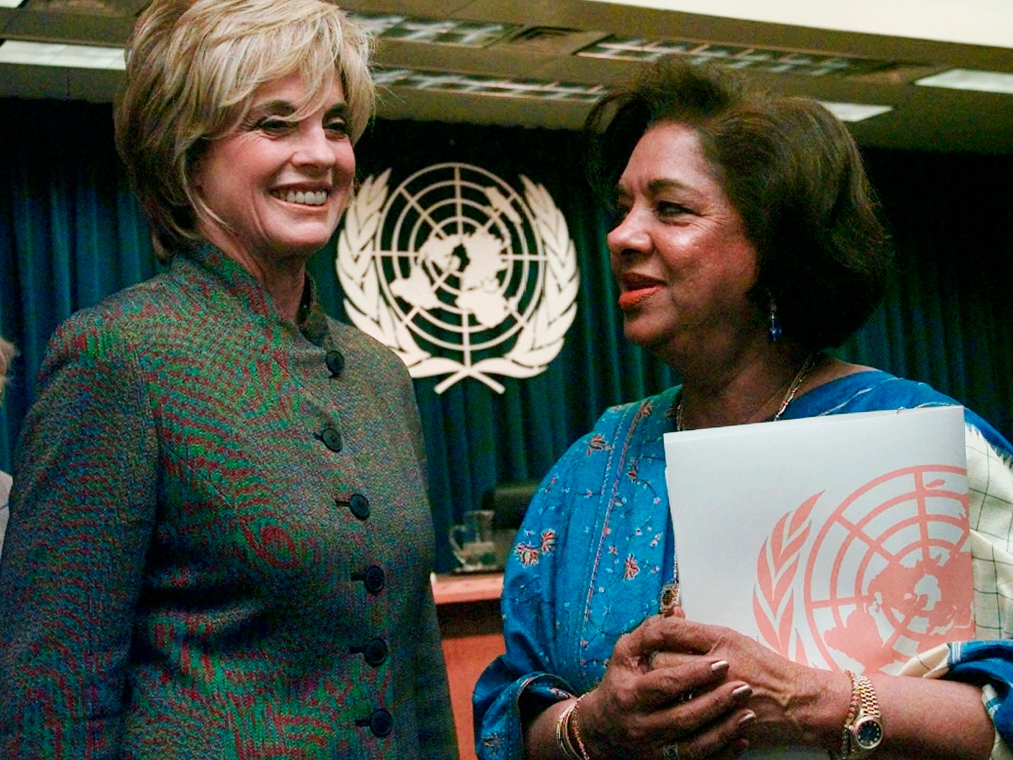 With US actor Linda Gray at a UN meeting in 1998