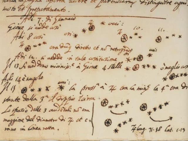 <p>A portion of a document purported to be Galileo’s notes held by the University of Michigan. The university announced the document was actually a 20th century forgery.</p>