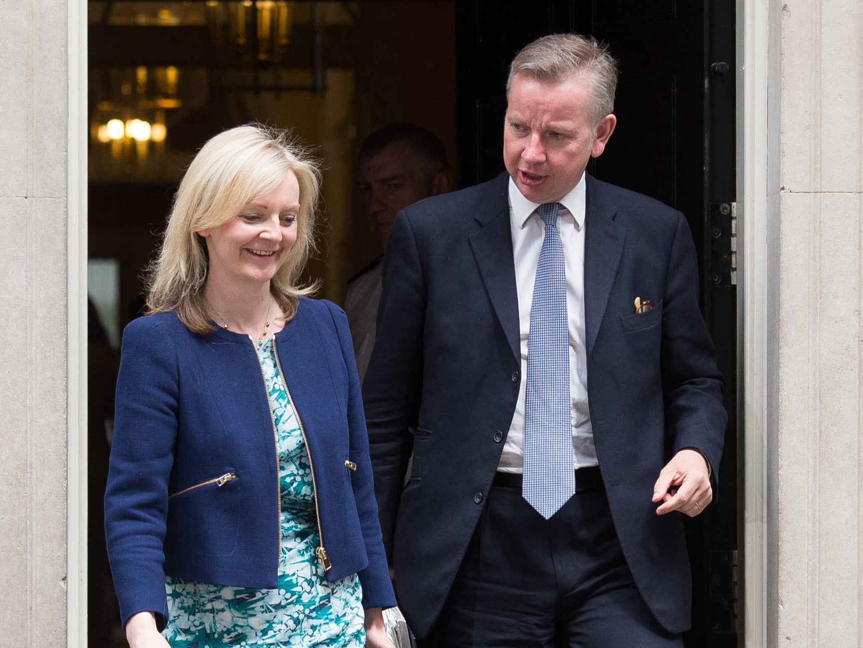 Michael Gove and Liz Truss leaving 10 Downing Street in 2015