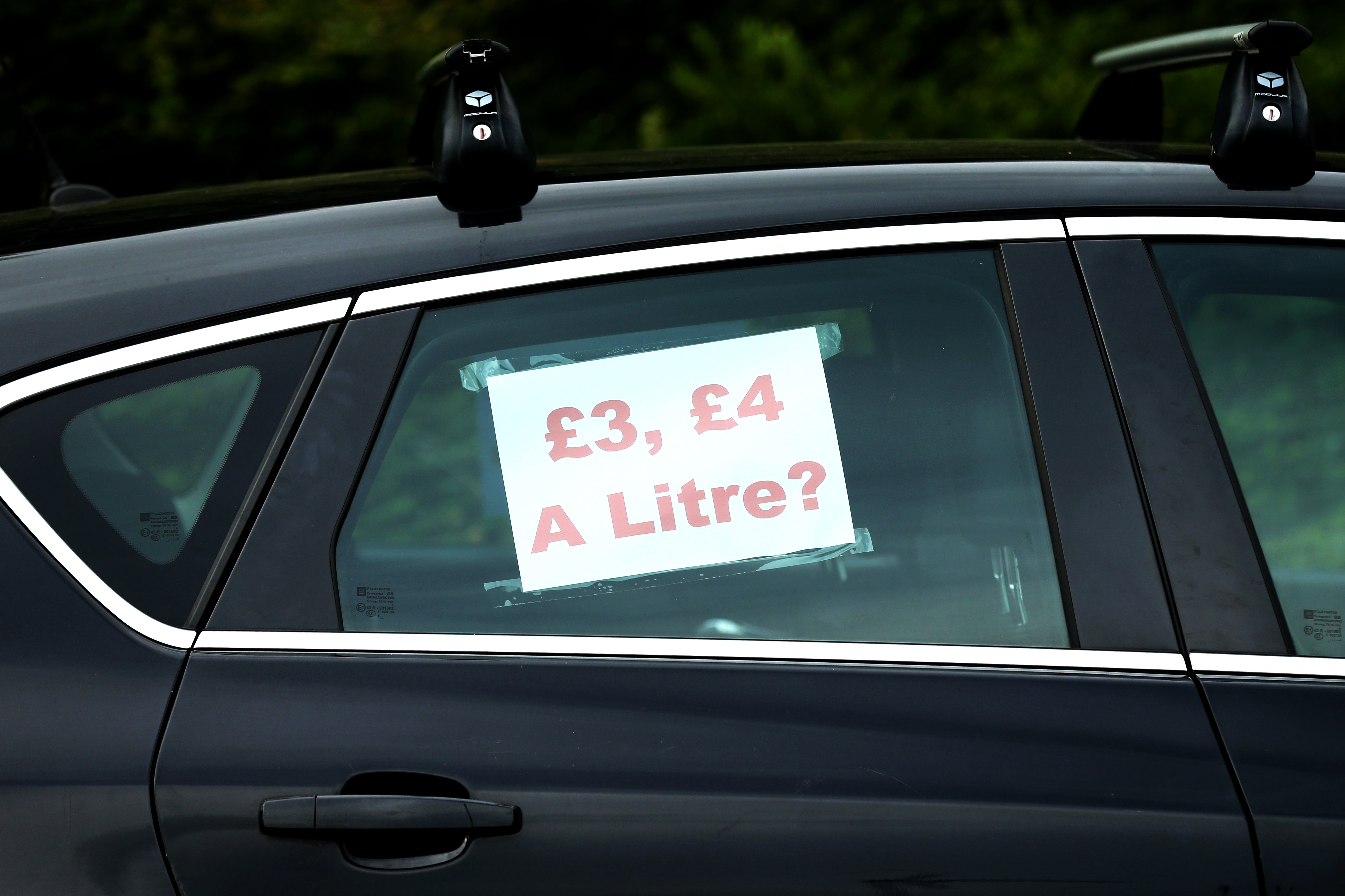 A sign on a car in Leeds protesting at the rising cost of fuel