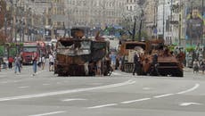 Destroyed Russian tanks displayed as part of Ukraine independence celebrations