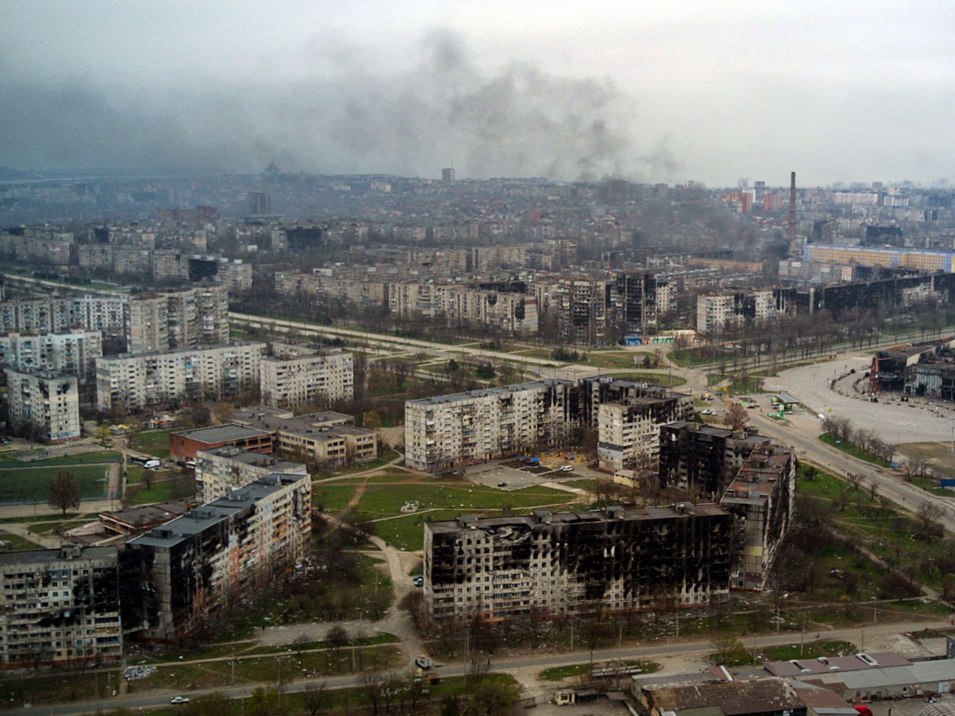 The city of Mariupol pictured during Russia’s onslaught, days after Konstantin Ivaschenko assumed the mayoralty